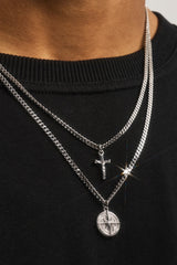 Double Layer Cuban Crucifix & Compass Necklace - 15mm - White