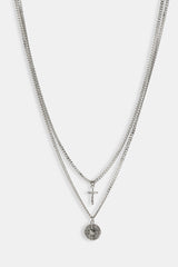 Double Layer Cuban Crucifix & Compass Necklace - 15mm - White