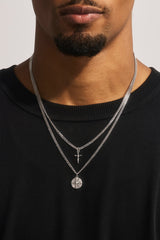 Double Layer Cuban Crucifix & Compass Necklace - 15mm - White
