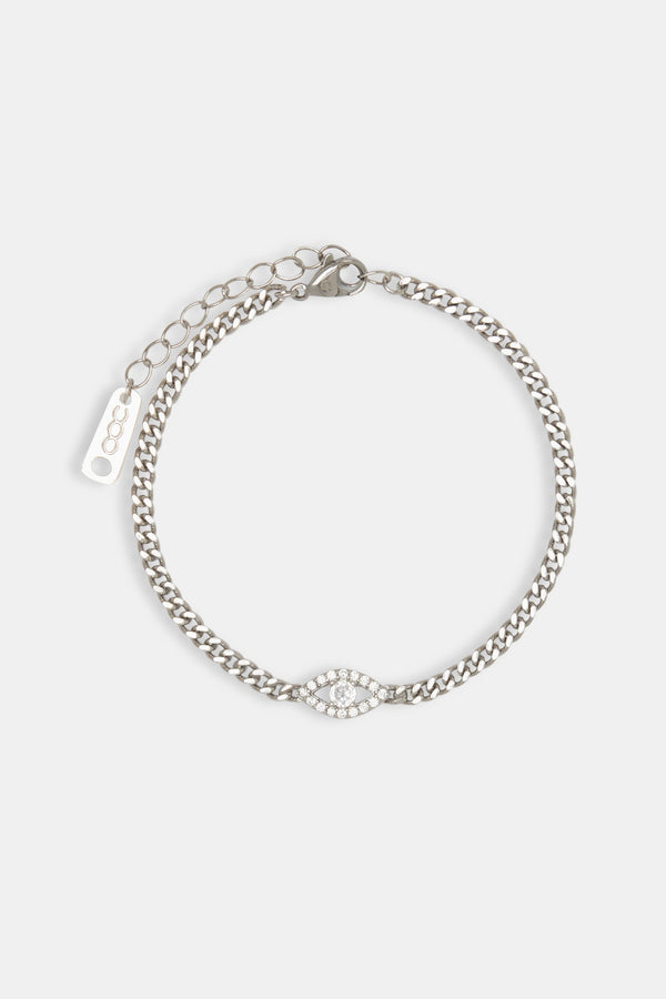 Iced Evil Eye Micro Cuban Anklet - 3mm - White