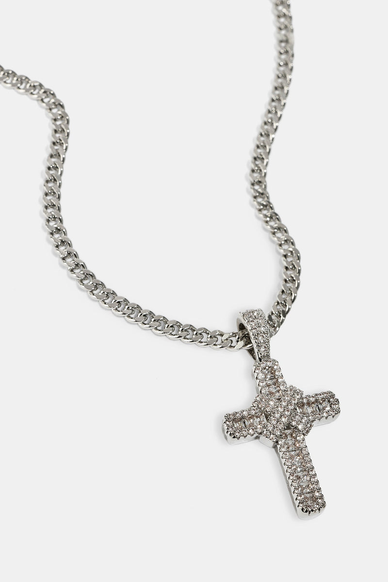 Iced Baguette Cross Micro Cuban Necklace  - 3mm