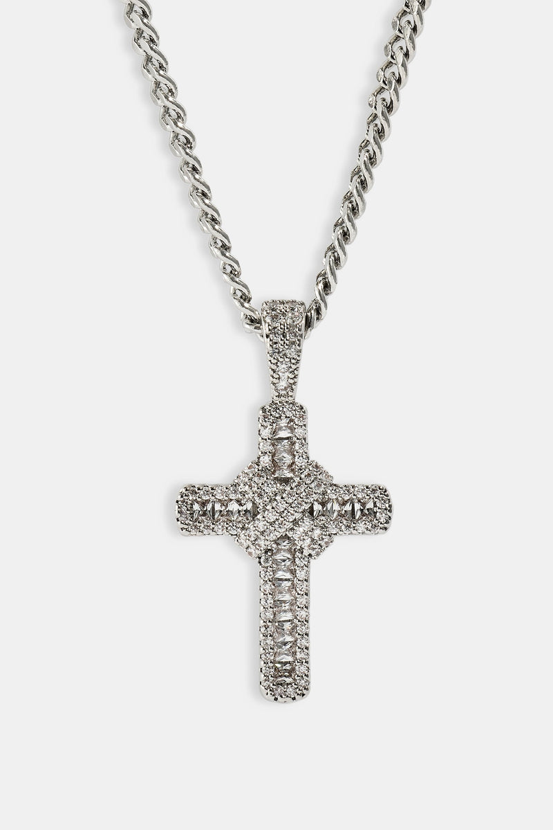 Iced Baguette Cross Micro Cuban Necklace  - 3mm