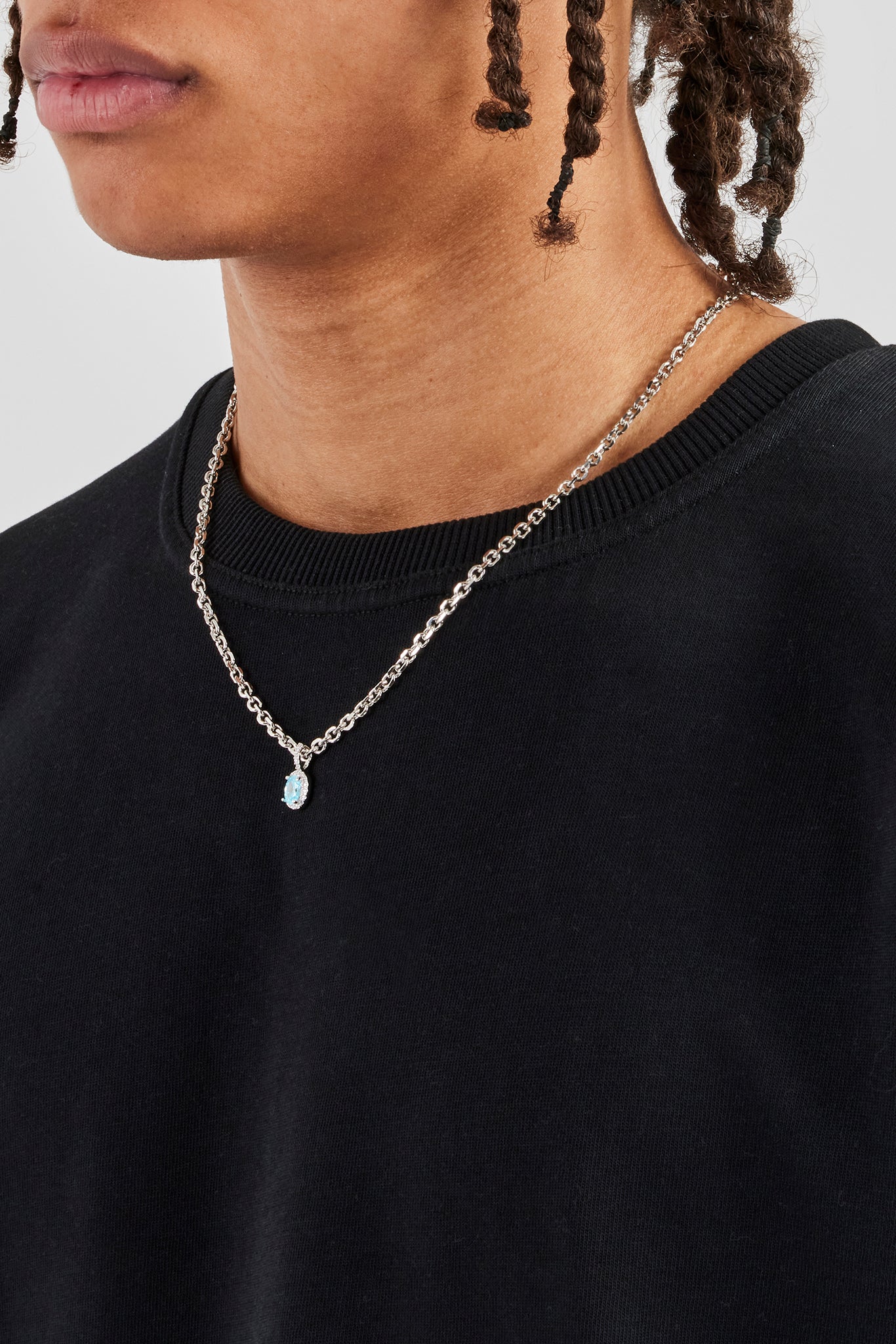 Iced Blue Oval Gemstone Necklace - 10mm