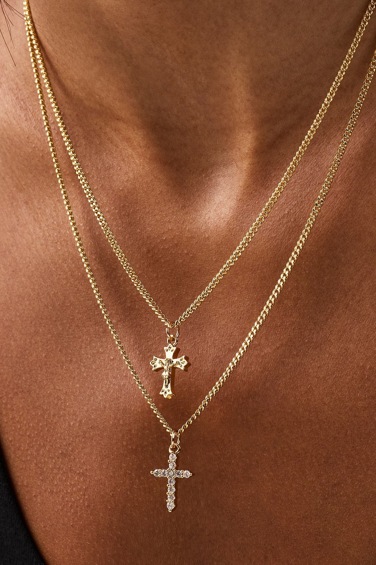 Iced Cross & Crucifix Necklace - 15mm - Gold