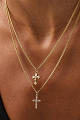 Iced Cross & Crucifix Necklace - 15mm - Gold