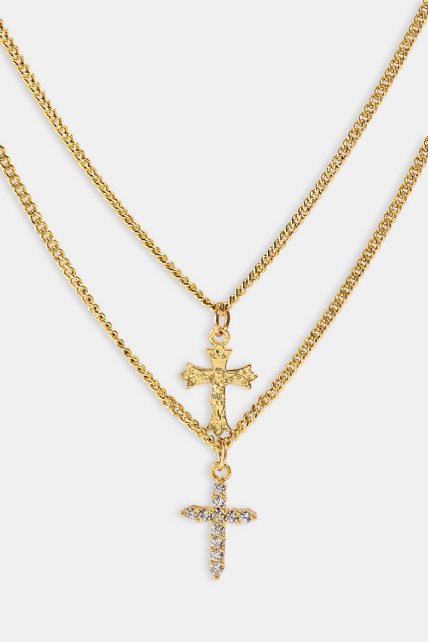 Iced Cross & Crucifix Necklace - 15mm - Gold