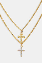 Iced Cross & Crucifix Necklace - 15mm - Gold