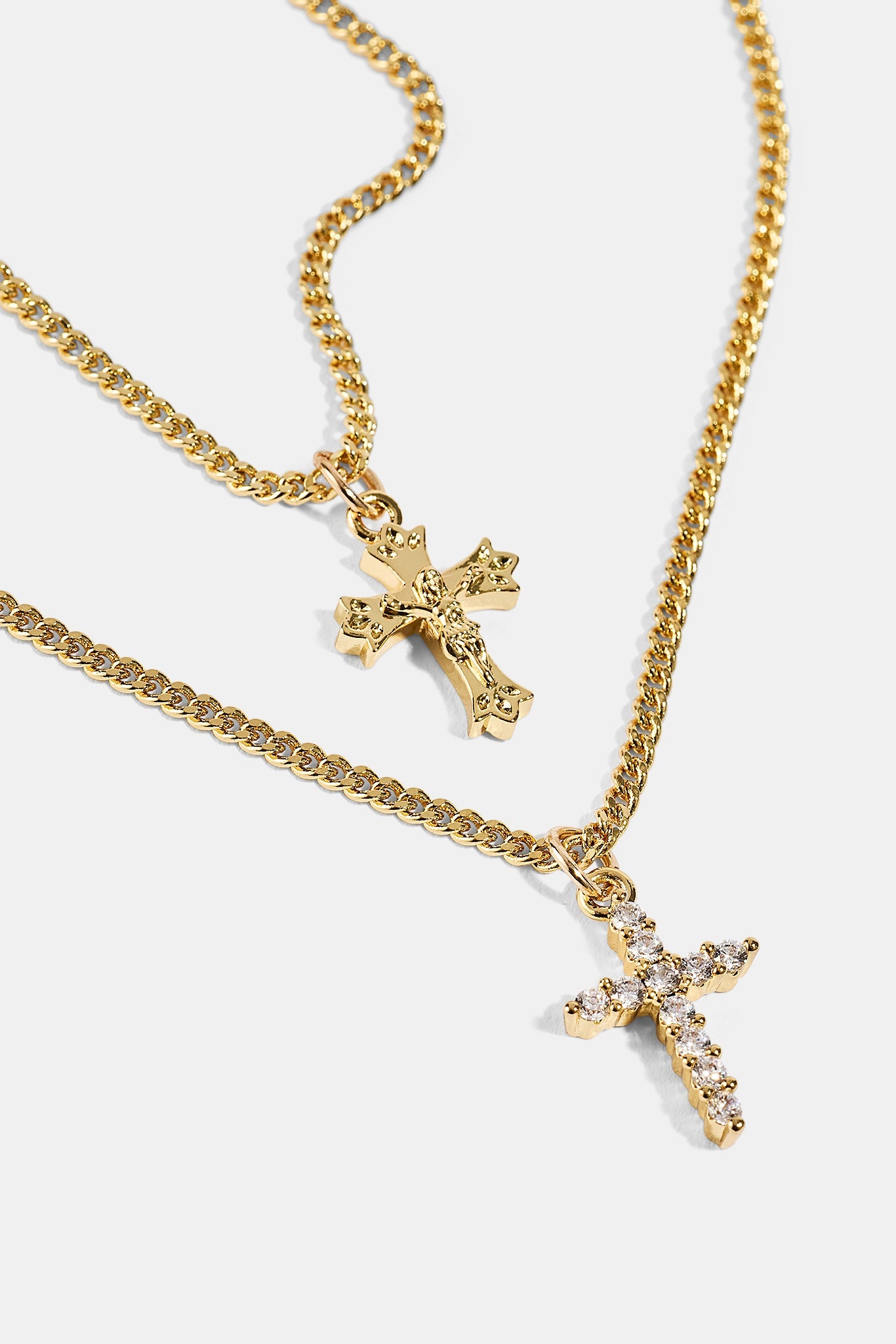 Iced Cross & Crucifix Necklace - 15mm - Gold