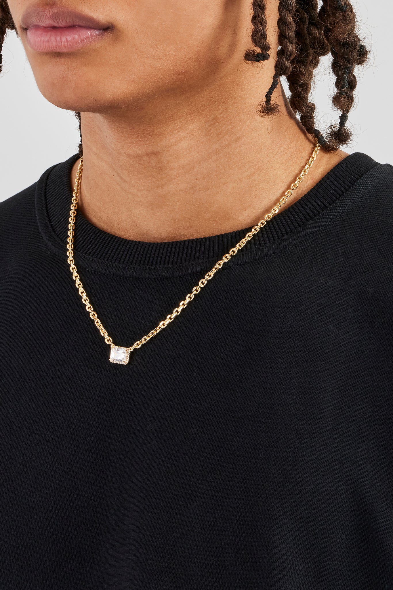 Iced Gemstone Pendant Necklace - 10mm - Gold