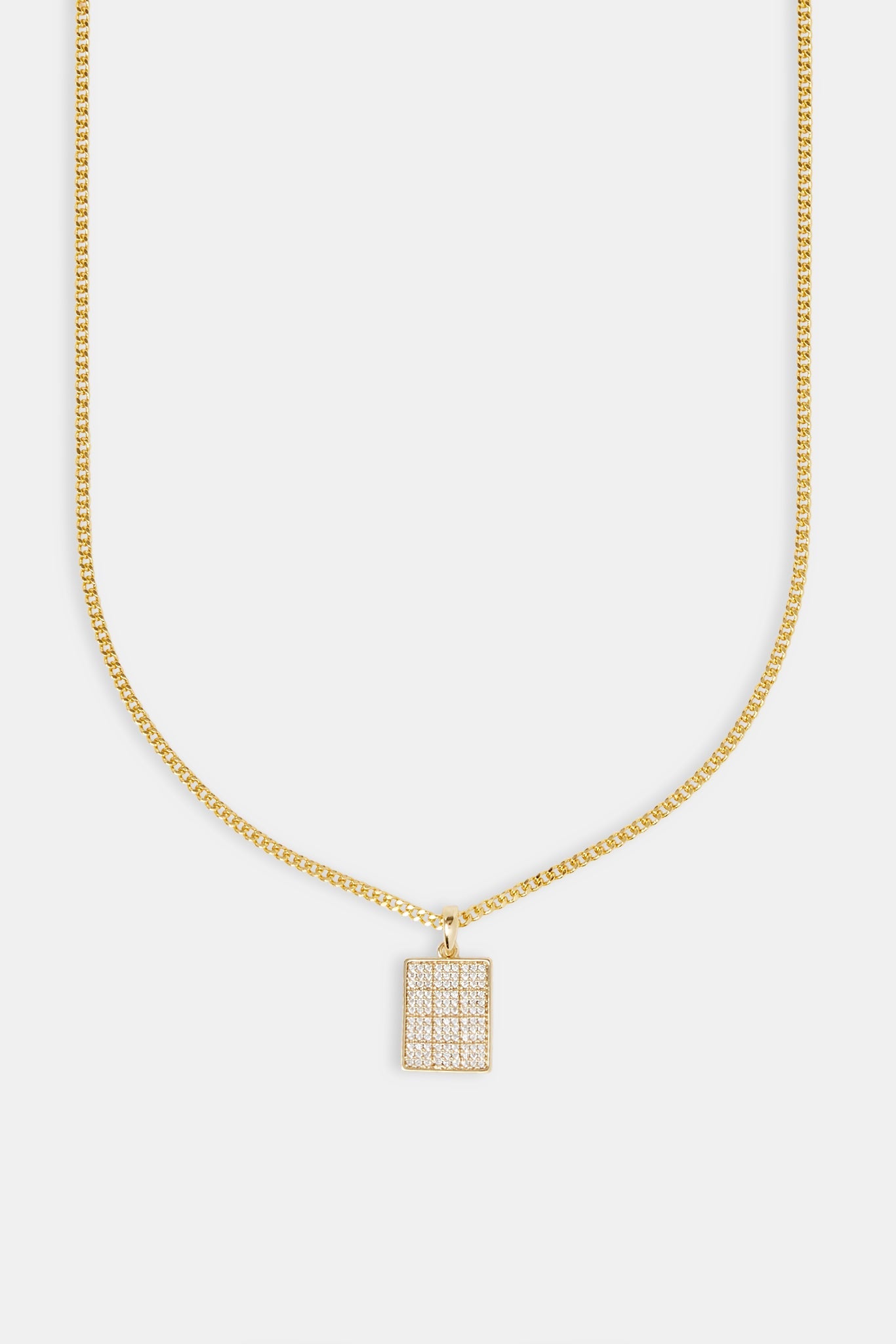 Iced CZ Grid Dog Tag Necklace - 20mm - Gold