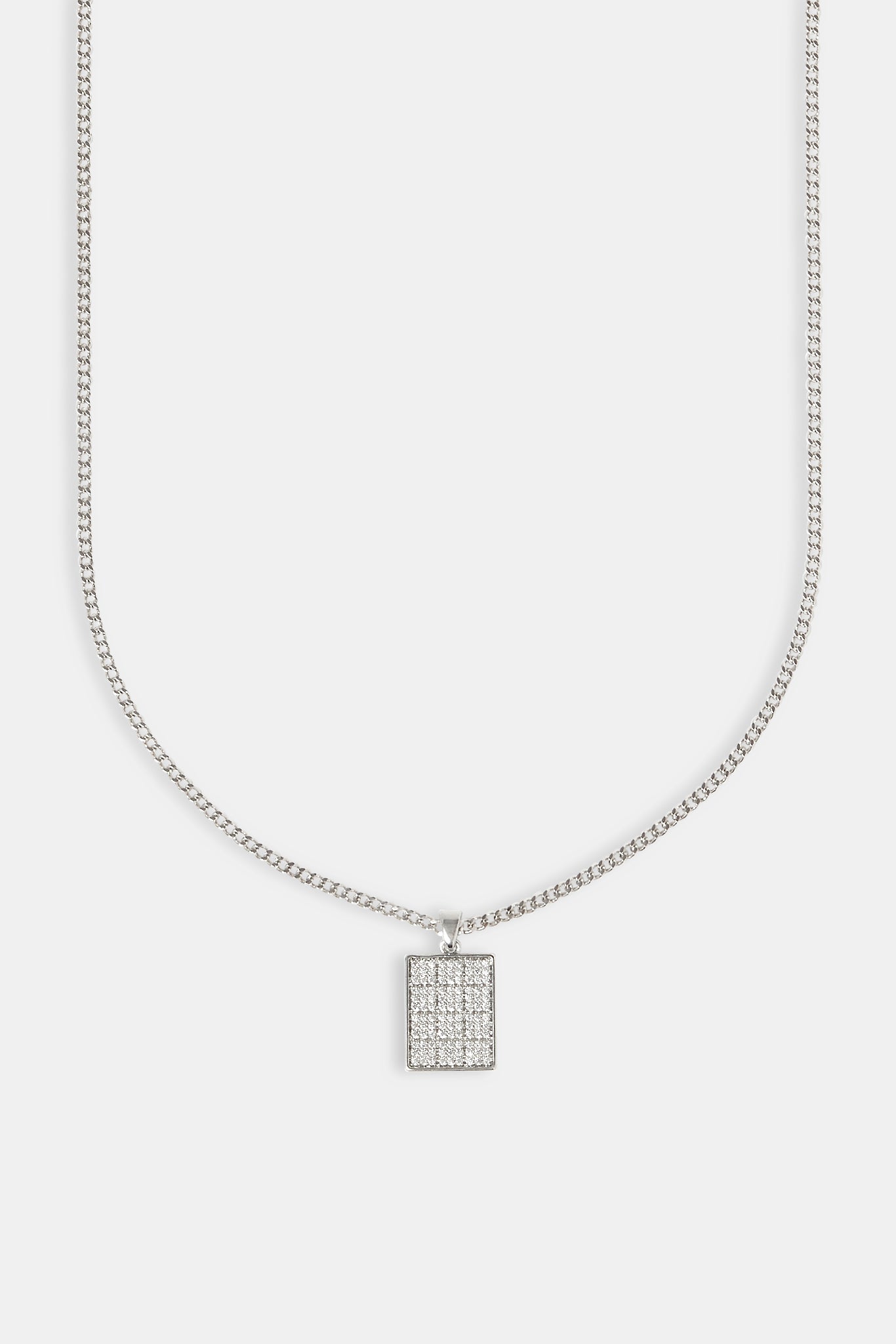 Iced CZ Grid Dog Tag Necklace - 20mm