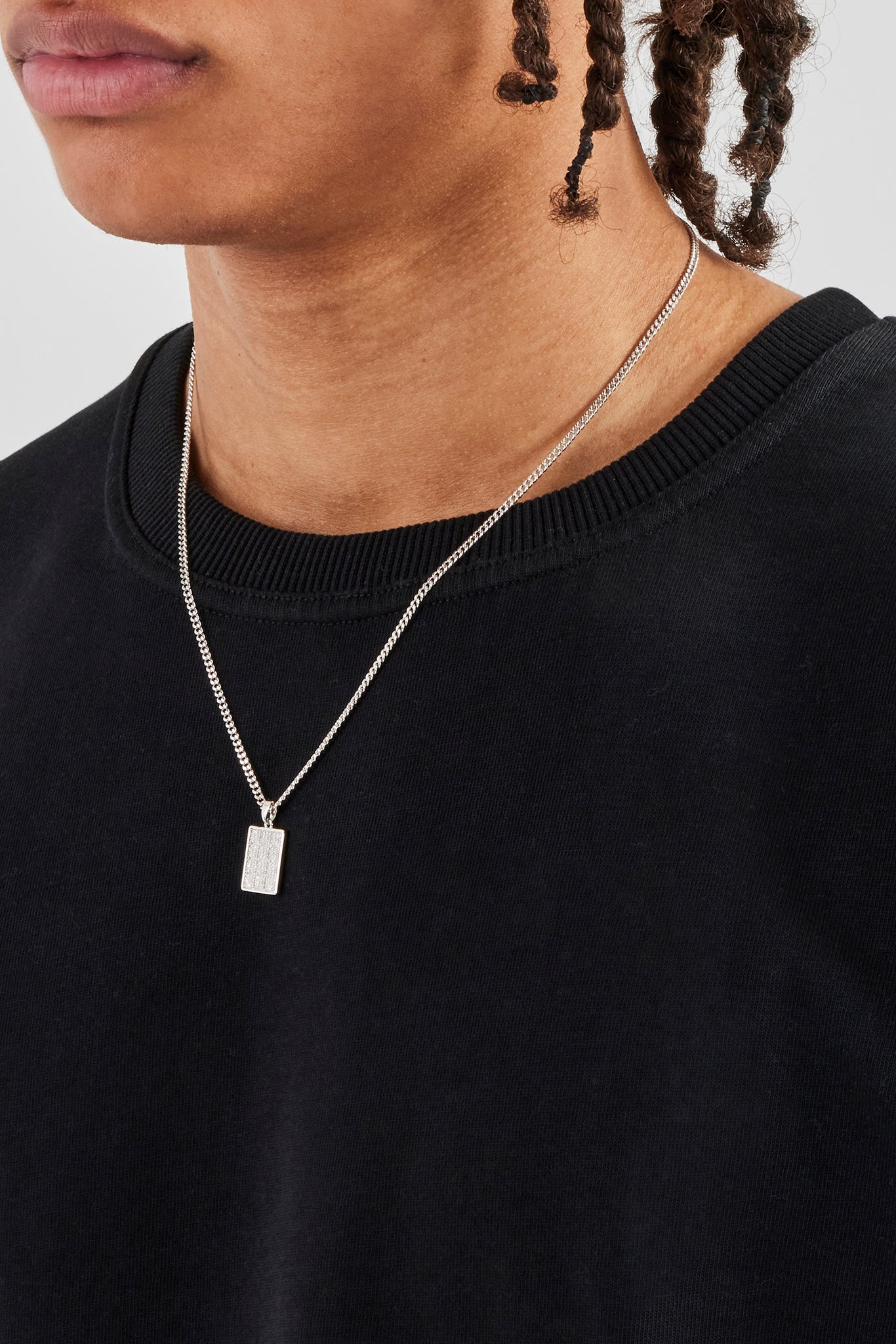 Iced CZ Grid Dog Tag Necklace - 20mm