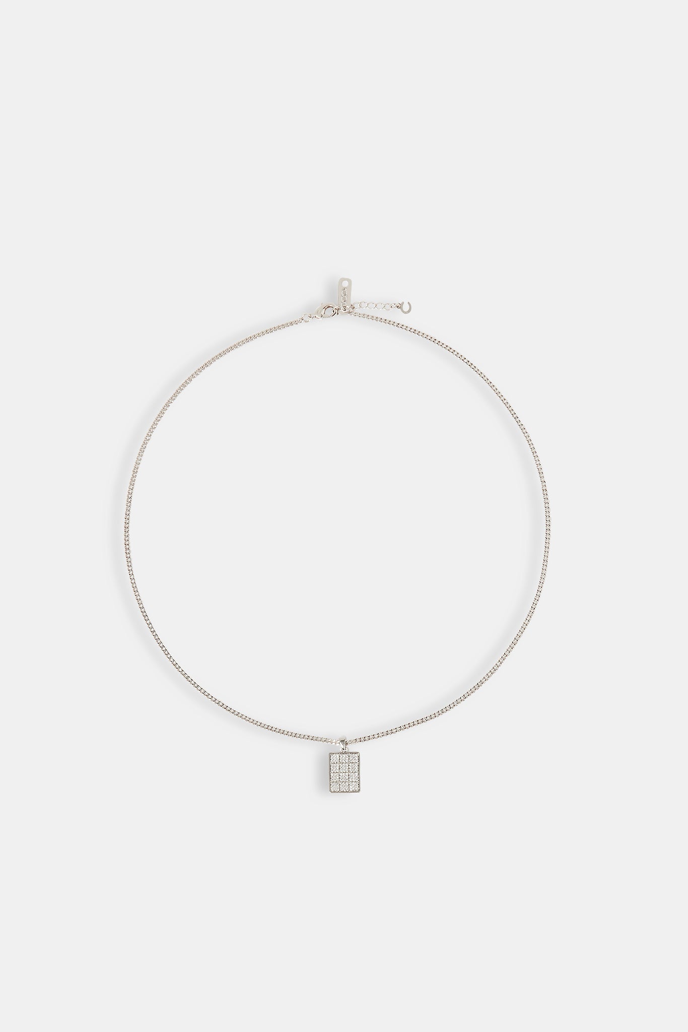 Iced CZ Grid Dog Tag Necklace - 20mm