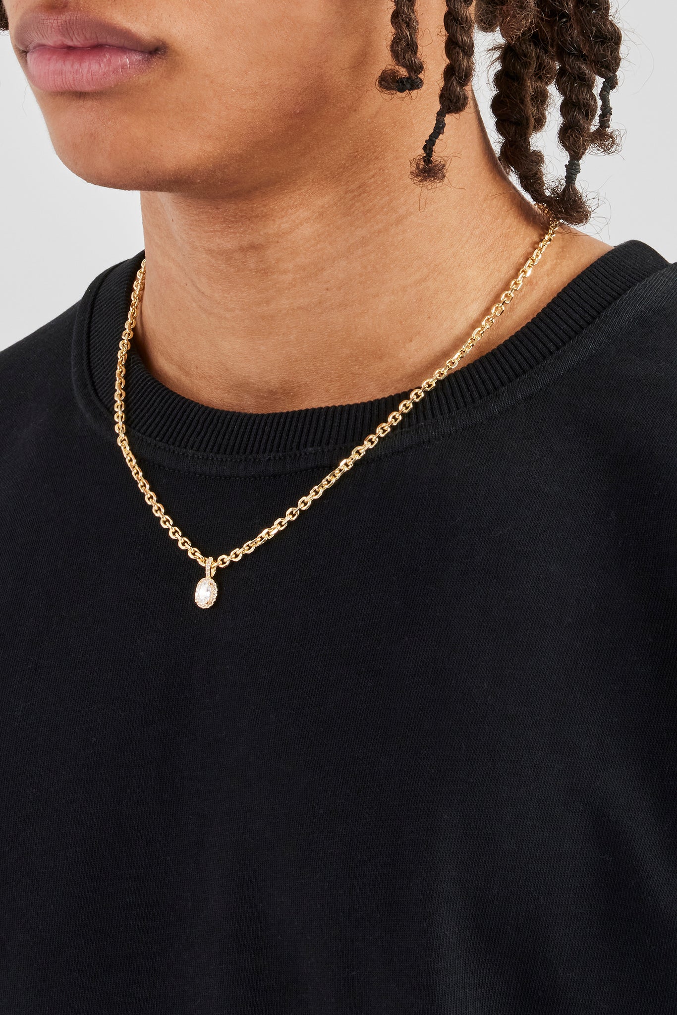 Iced Oval Gemstone Necklace - 10mm - Gold