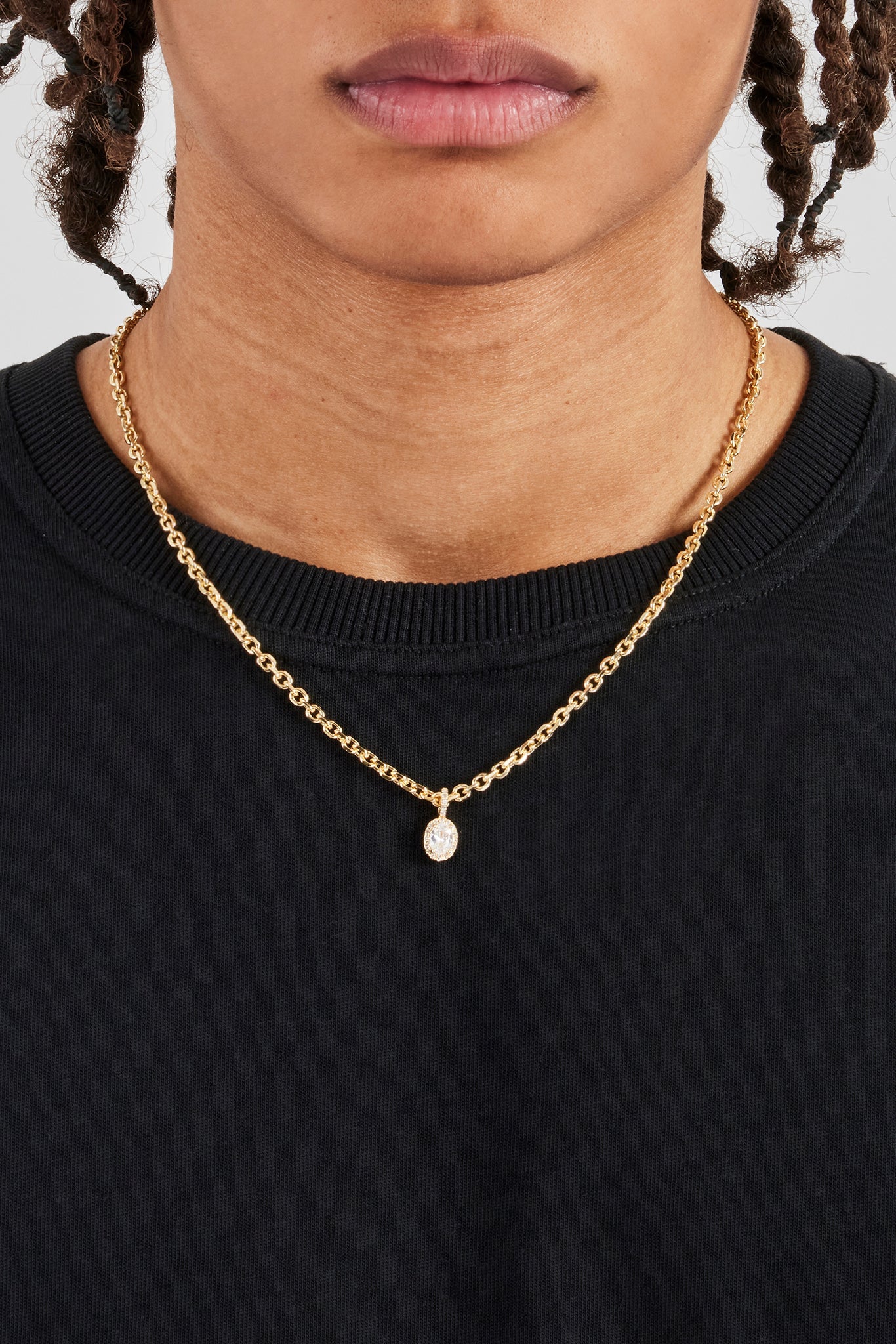 Iced Oval Gemstone Necklace - 10mm - Gold