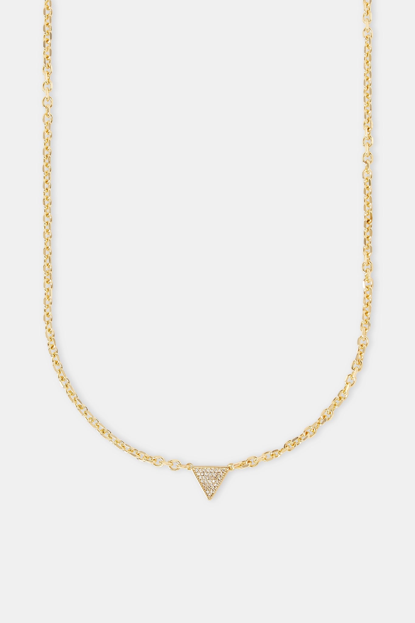 Iced Triangular Pave Pendant Necklace - 10mm - Gold