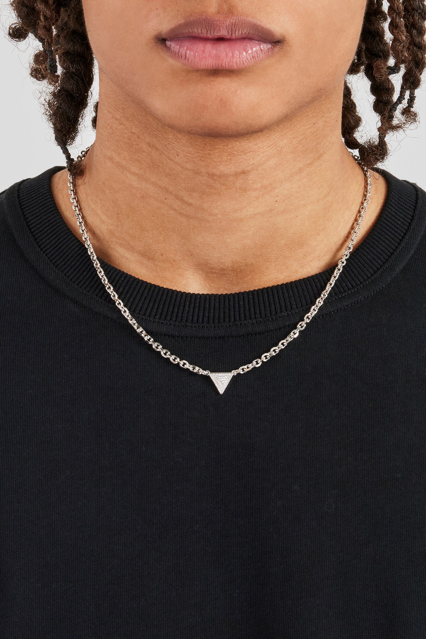 Iced Triangular Pave Pendant Necklace - 10mm