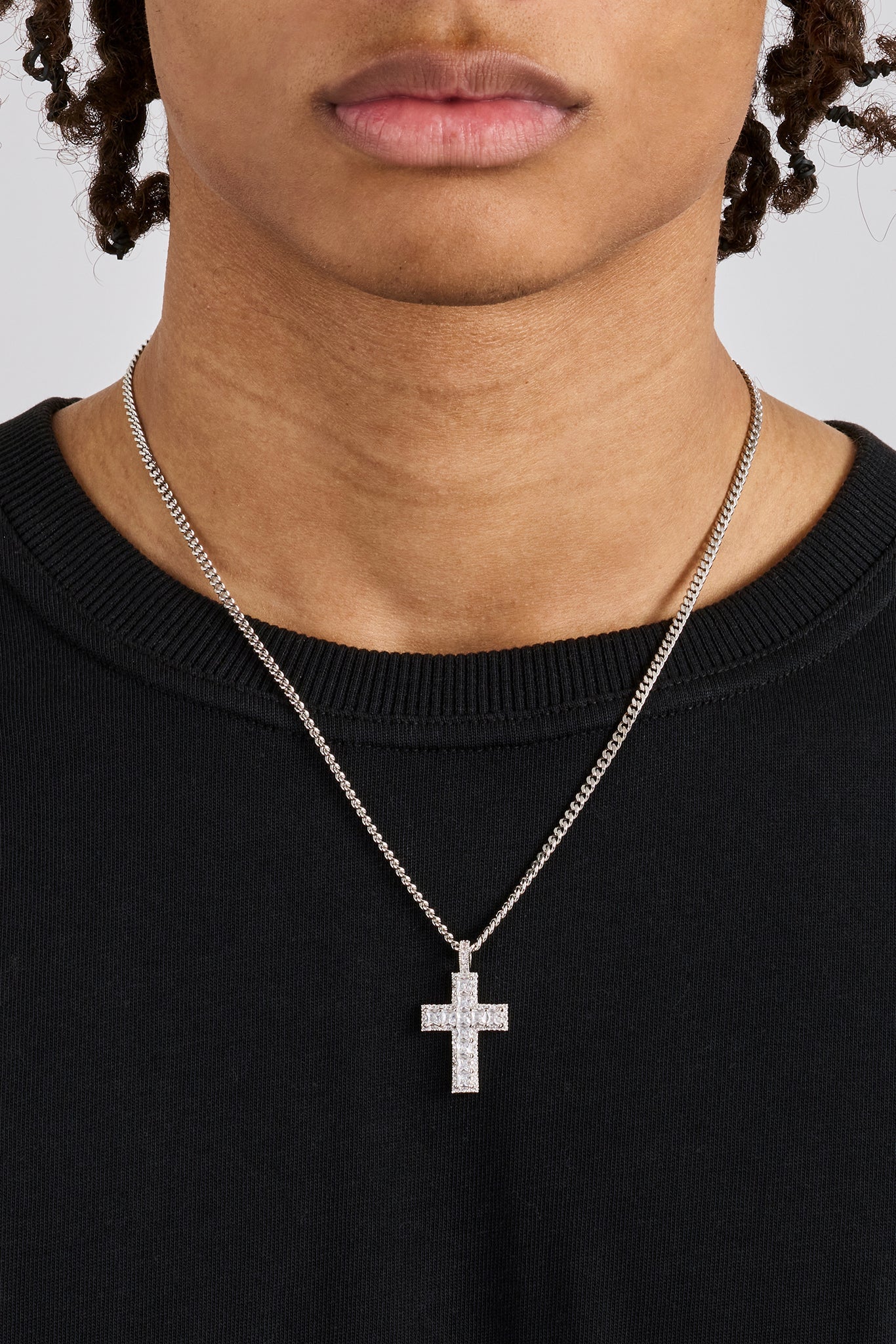 Iced Pave Baguette Cross Micro Cuban Necklace - 3mm