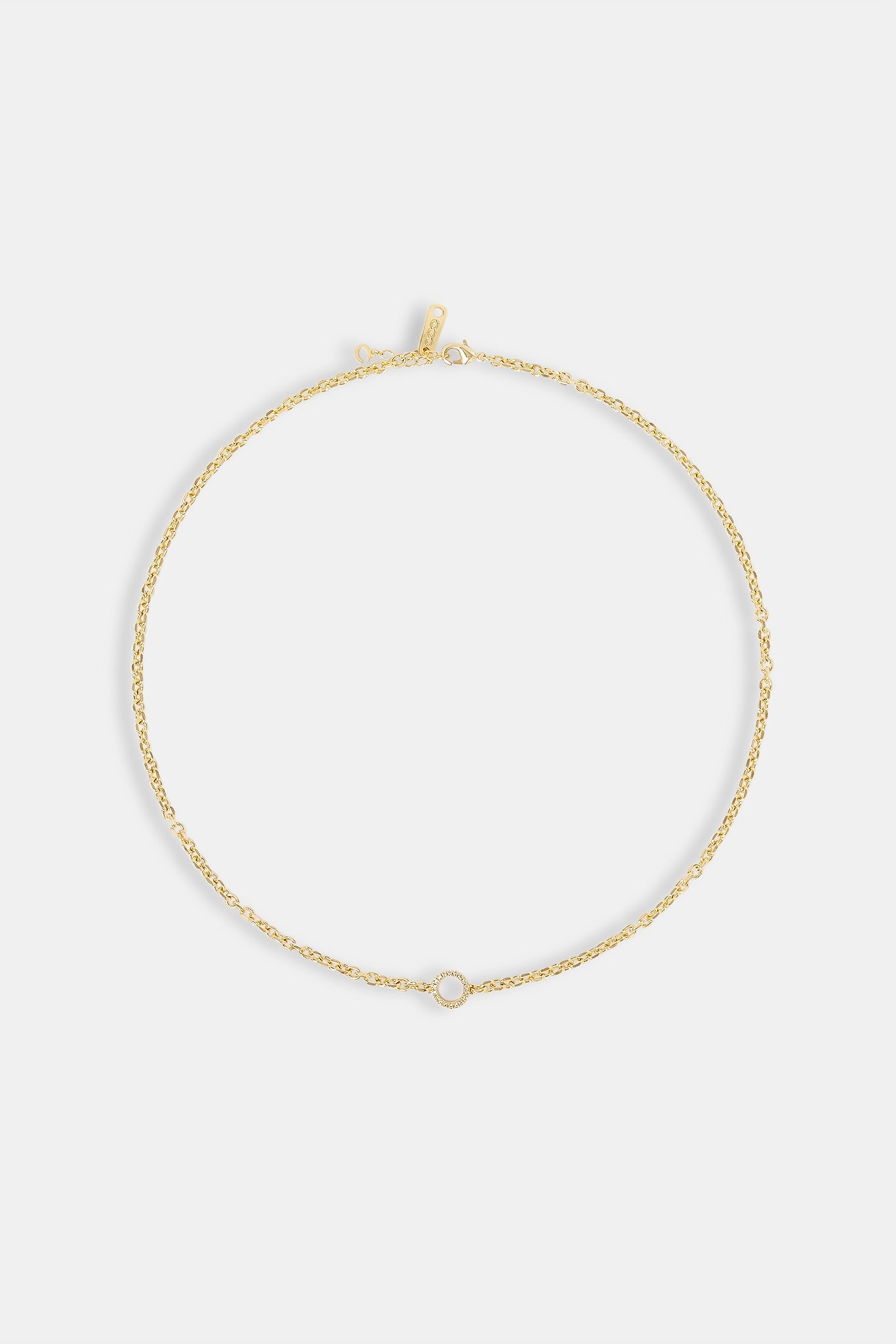 Iced Circle Outline Pendant Necklace - 10mm - Gold