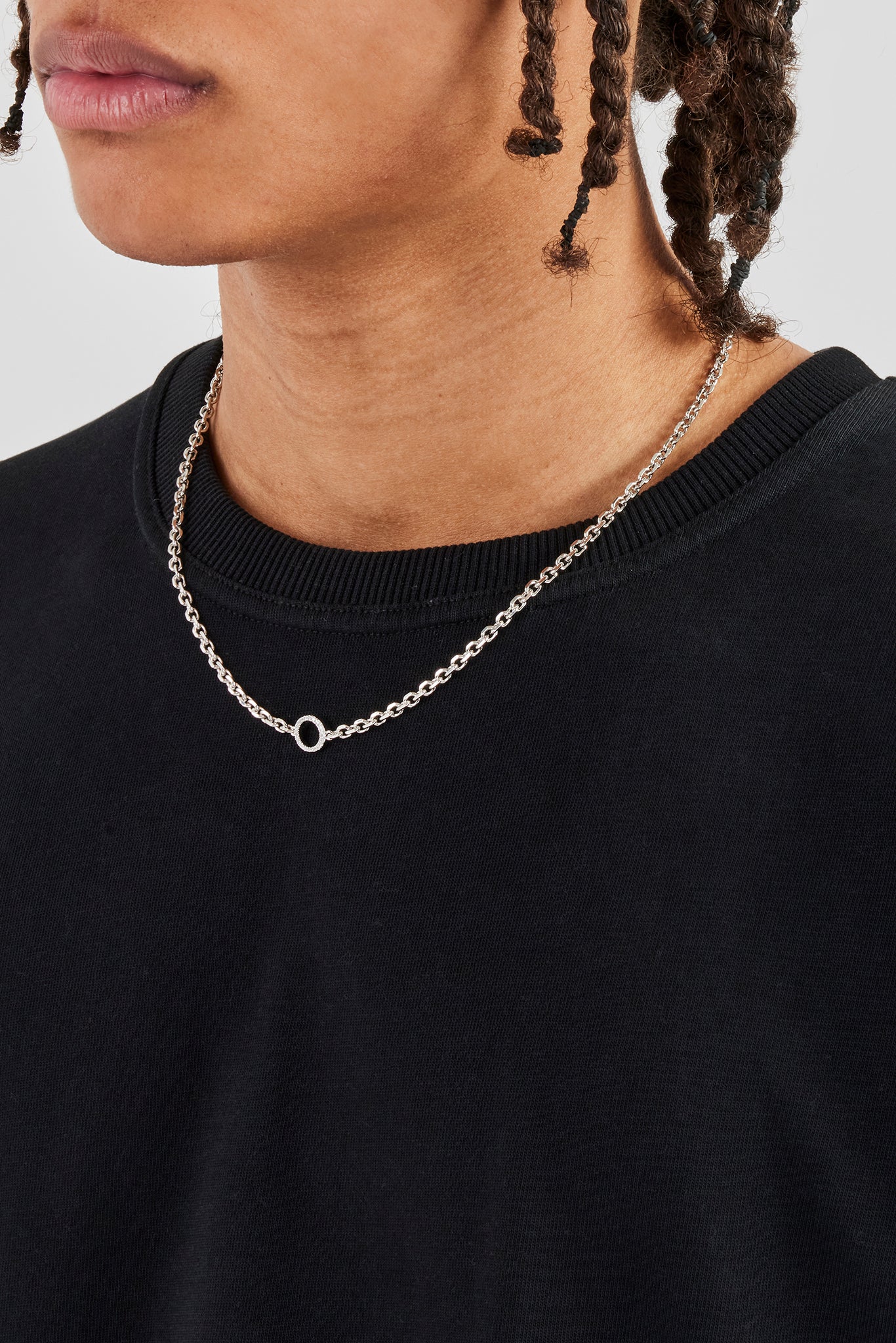 Iced Circle Outline Pendant Necklace - 10mm