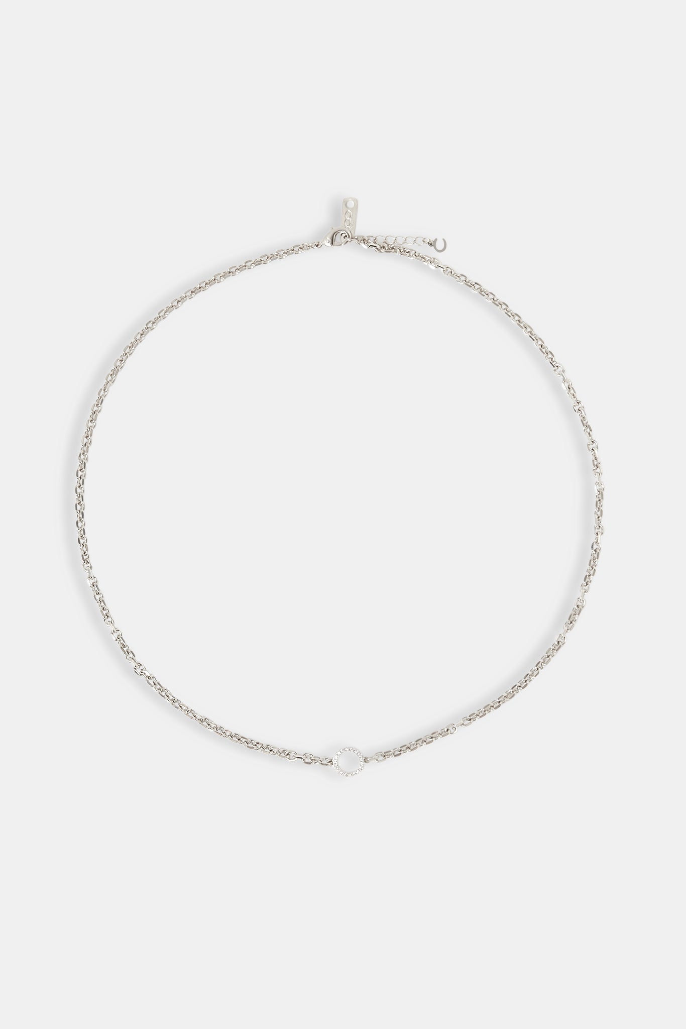 Iced Circle Outline Pendant Necklace - 10mm