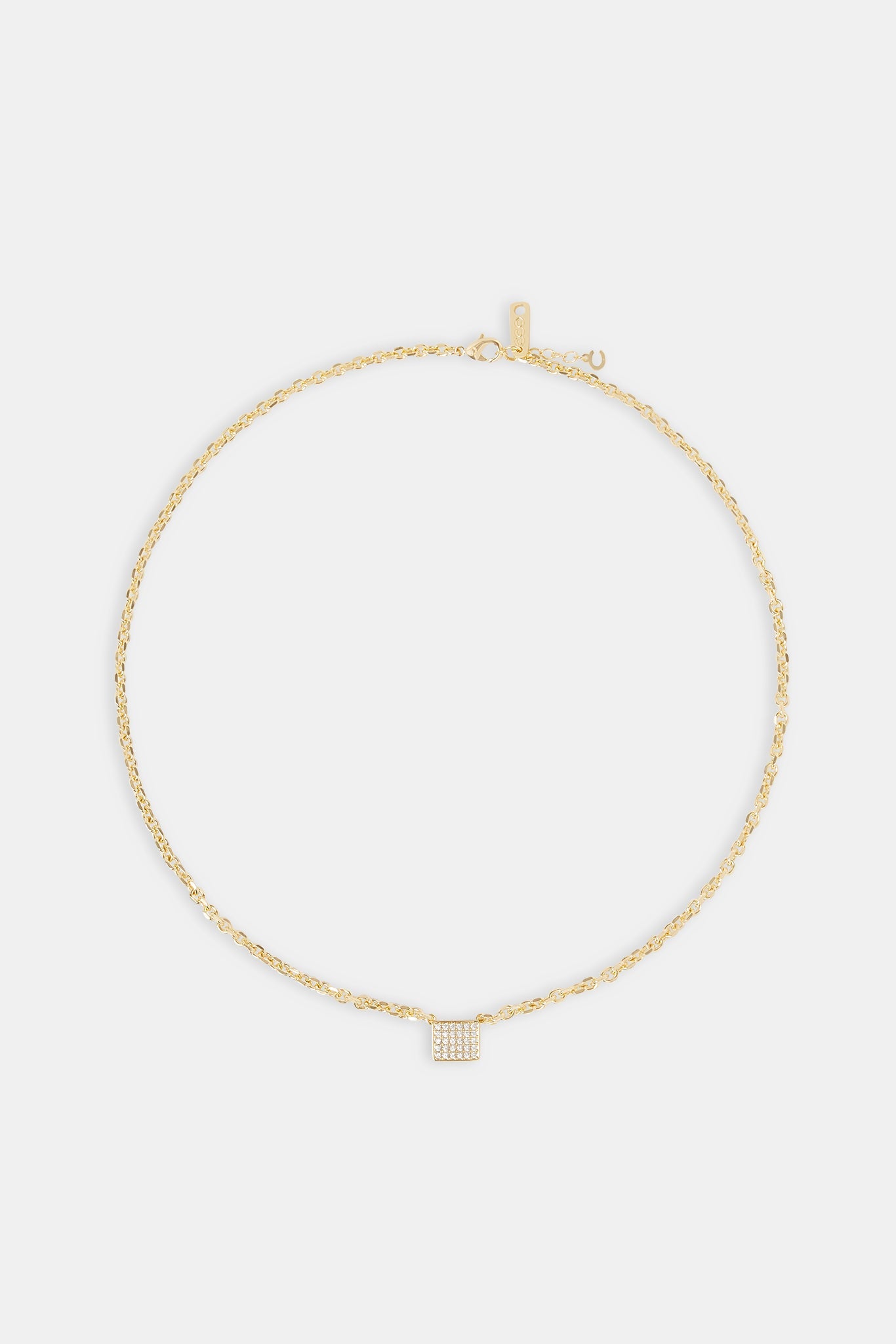 Iced Pave Rectangular Pendant Necklace - 10mm - Gold