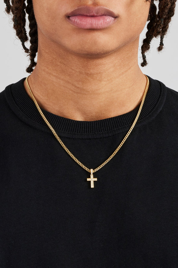 Iced Drop Cross Cuban Chain - 5mm - Gold