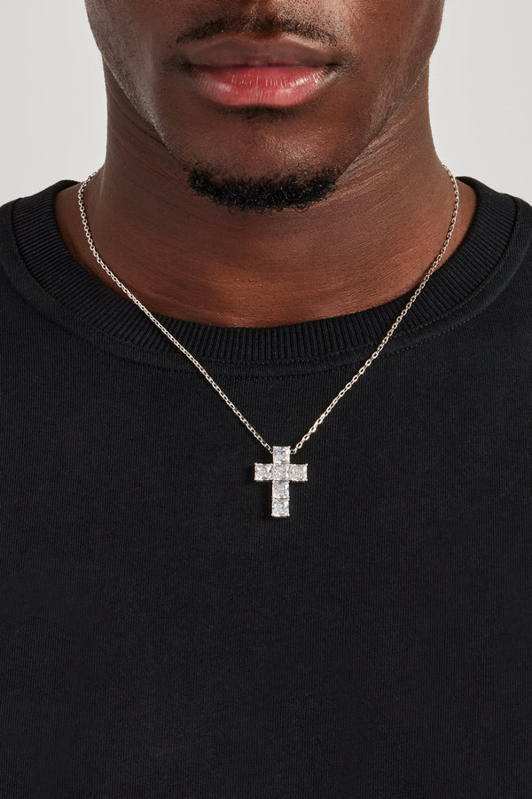 Iced Square Stone Cross Necklace - 25mm