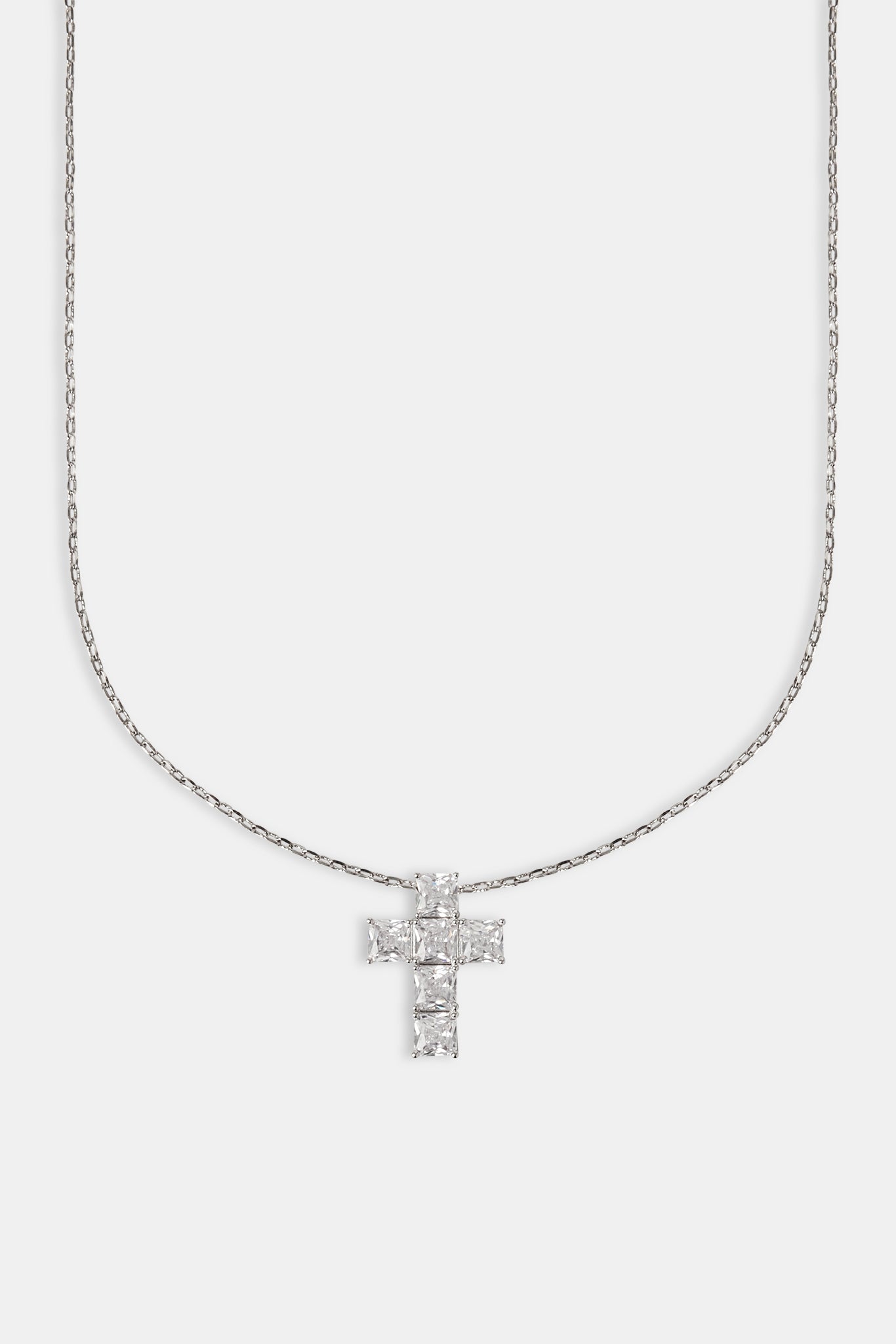 Iced Square Stone Cross Necklace - 25mm