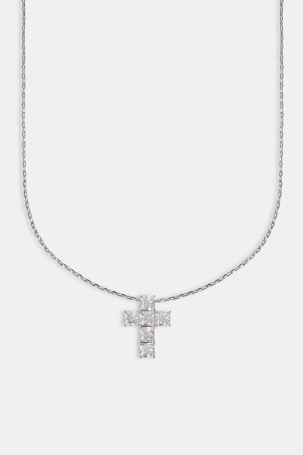 Iced Square Stone Cross Necklace - 25mm