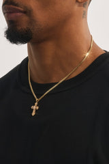 Mens Iced Oval Centre Cross Necklace - 25mm - Gold