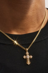 Mens Iced Oval Centre Cross Necklace - 25mm - Gold