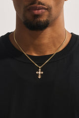 Mens Iced Oval Centre Cross Necklace - 25mm - Gold