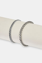 Polished Wheat Link Bracelet & Square Cuban Bracelet - 5mm - White