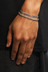 Polished Wheat Link Bracelet & Square Cuban Bracelet - 5mm - White