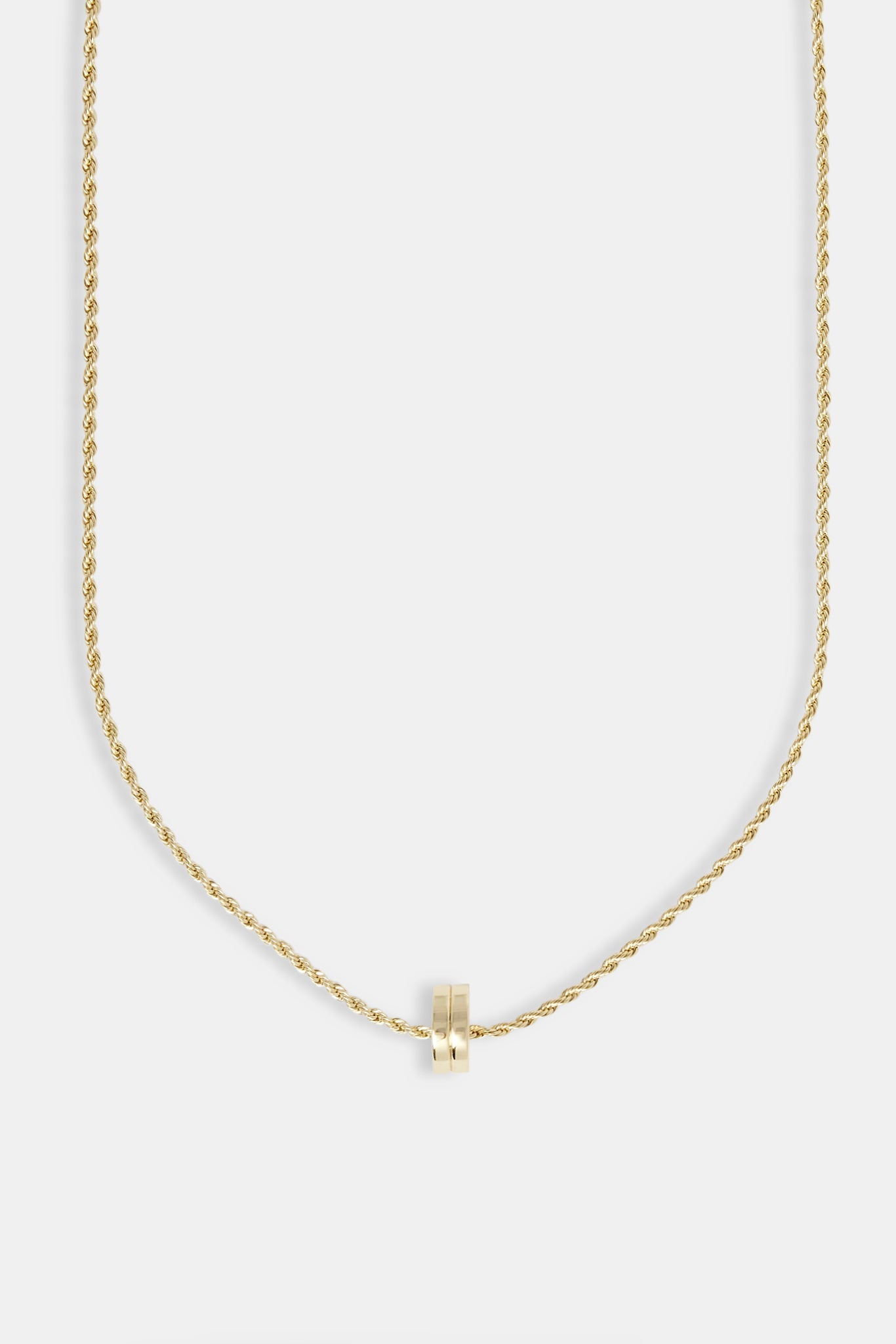 Micro Polished Double Ring Pendant Necklace - 12mm - Gold