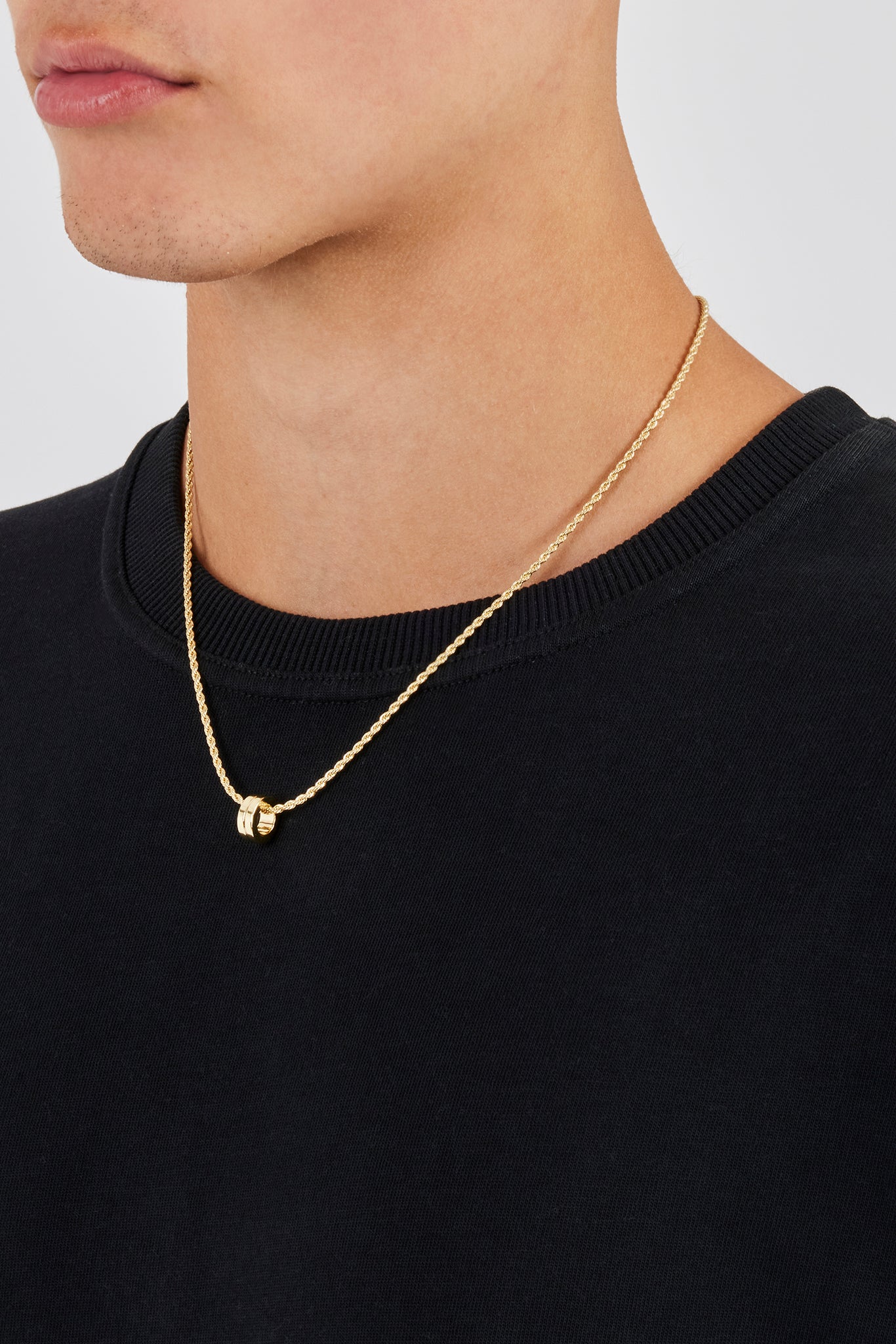 Micro Polished Double Ring Pendant Necklace - 12mm - Gold