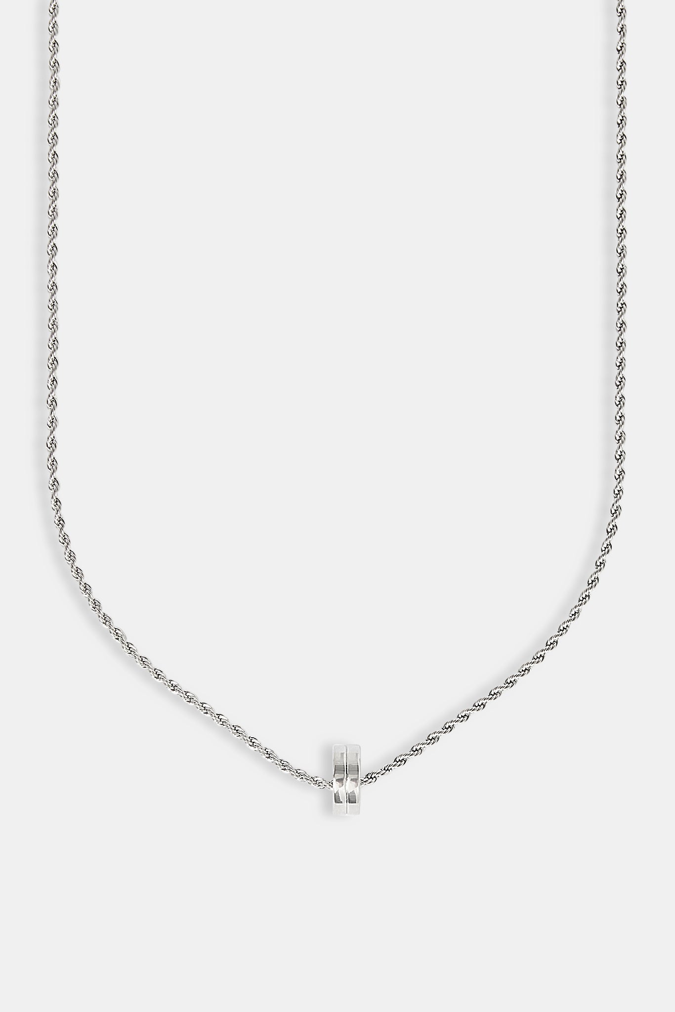 Micro Polished Double Ring Pendant Necklace - 12mm