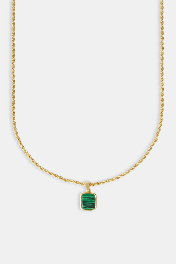 Micro Green Malachite Rope Necklace - 12mm - Gold