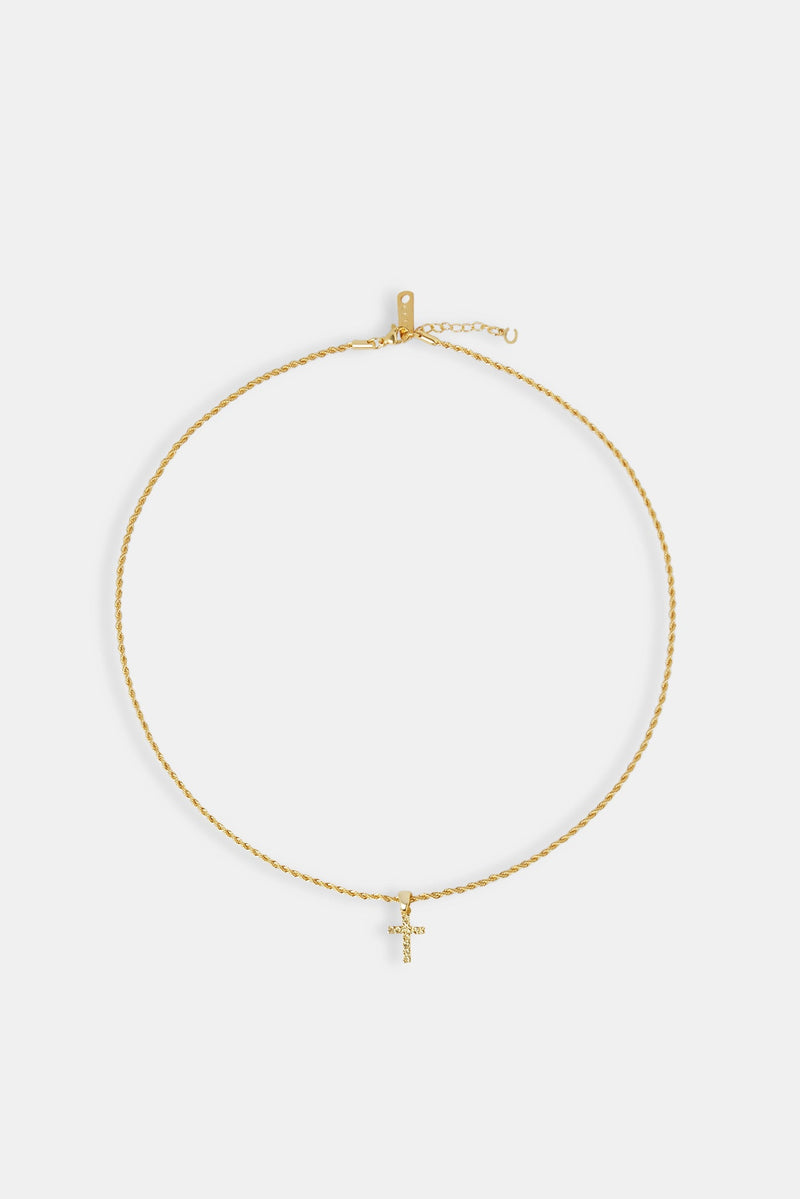 Micro Textured Cross Rope Necklace - 15mm - Gold