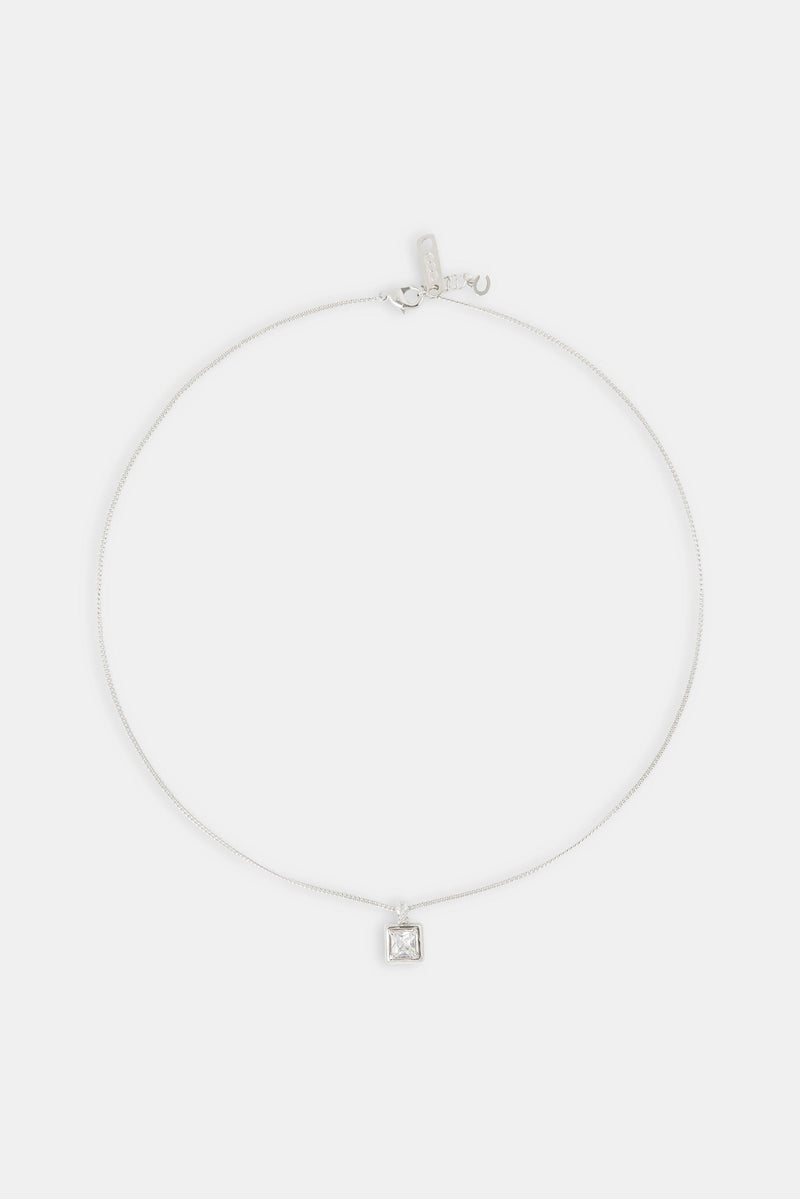 Micro Iced Square Pendant Necklace - 10mm