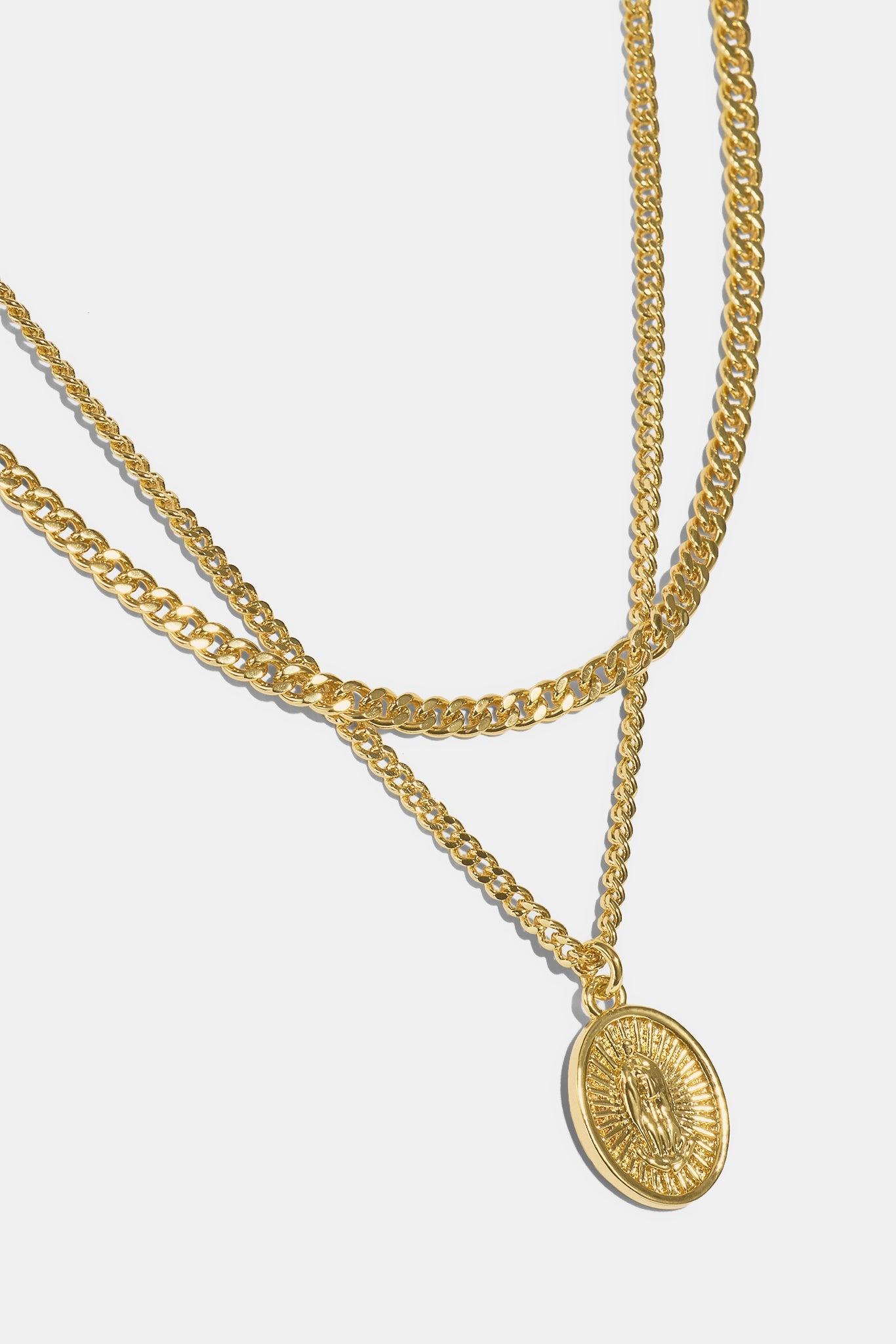 Double Layer Medal Pendant Necklace - 15mm - Gold