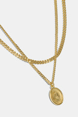 Double Layer Medal Pendant Necklace - 15mm - Gold