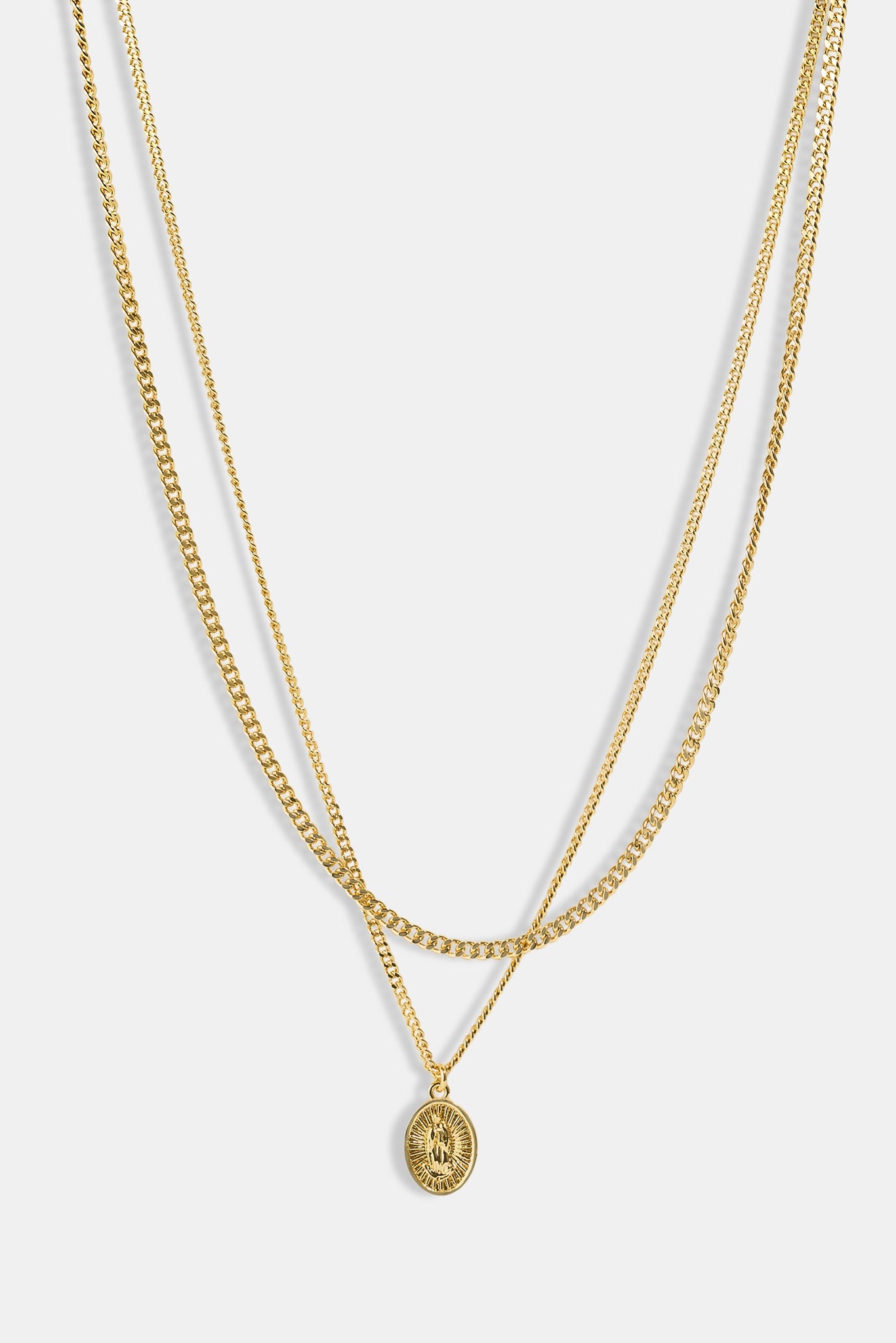 Double Layer Medal Pendant Necklace - 15mm - Gold