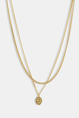 Double Layer Medal Pendant Necklace - 15mm - Gold