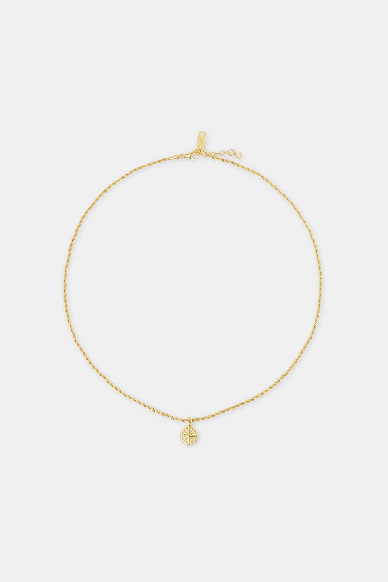 Micro Compass Rope  Necklace - 12mm - Gold