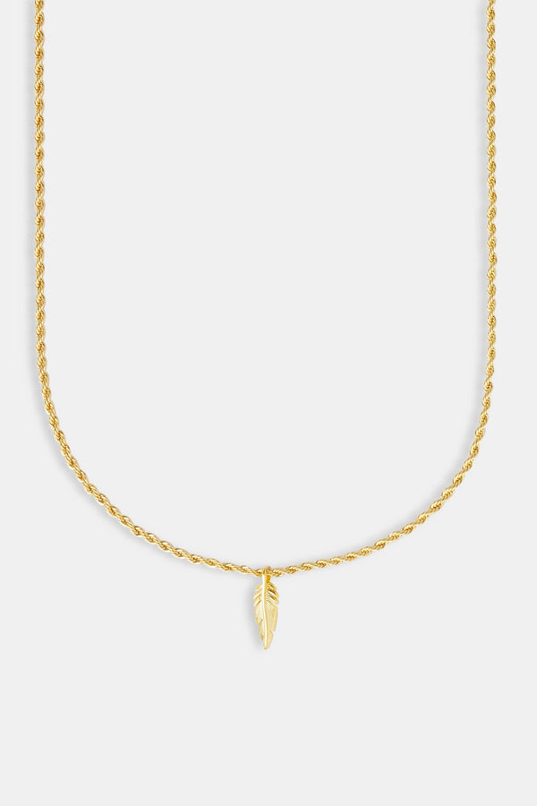 Micro Polished Feather Rope Necklace - 15mm - Gold