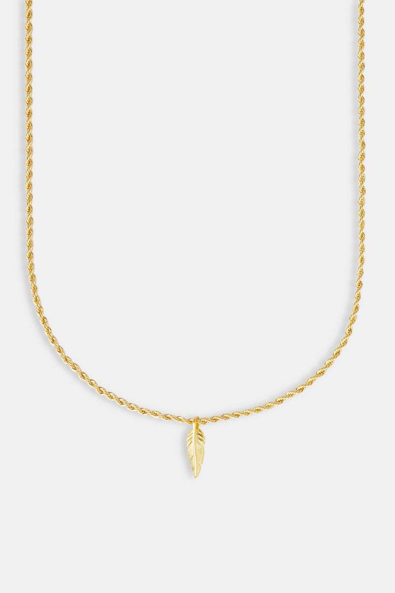 Micro Polished Feather Rope Necklace - 15mm - Gold