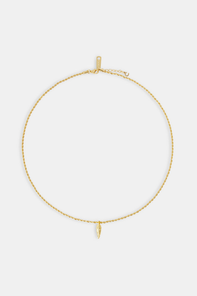 Micro Polished Feather Rope Necklace - 15mm - Gold