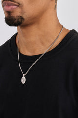 Iced Edge Oval Micro Pendant Necklace - 20mm - White